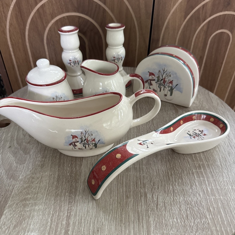 Vintage 8pc Royal Seasons Stoneware Table Set Snowmen
